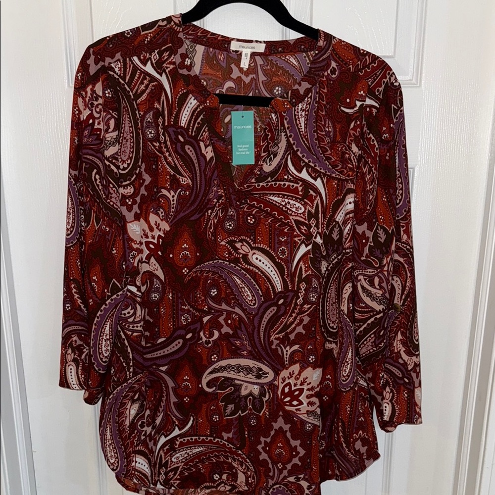 Maurices Red Relaxed Blouse with 3/4 Sleeves